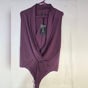 NWT Shinestar Plum Draped Bodysuit Size Large #223
